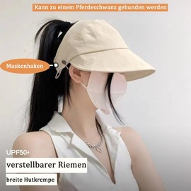 Inshere Damen-Strand-Sonnenhut mit UV-Schutz, UV-Schutz-Golfkappe, Korea-Design Weiß