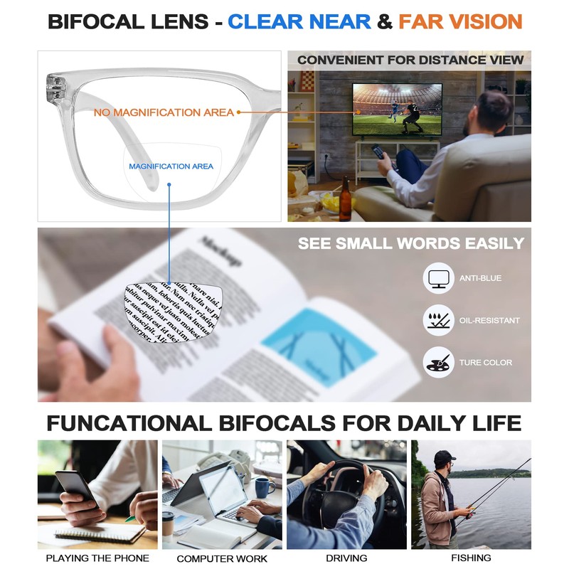WEMOOTANTS Large Bifocal Reading Glasses 1.25 for Men Blue Light