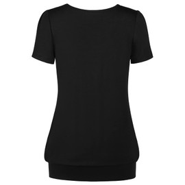 DJT Women's Short Sleeve Pleated Front Blouse Tunic Top Large Solid-Black