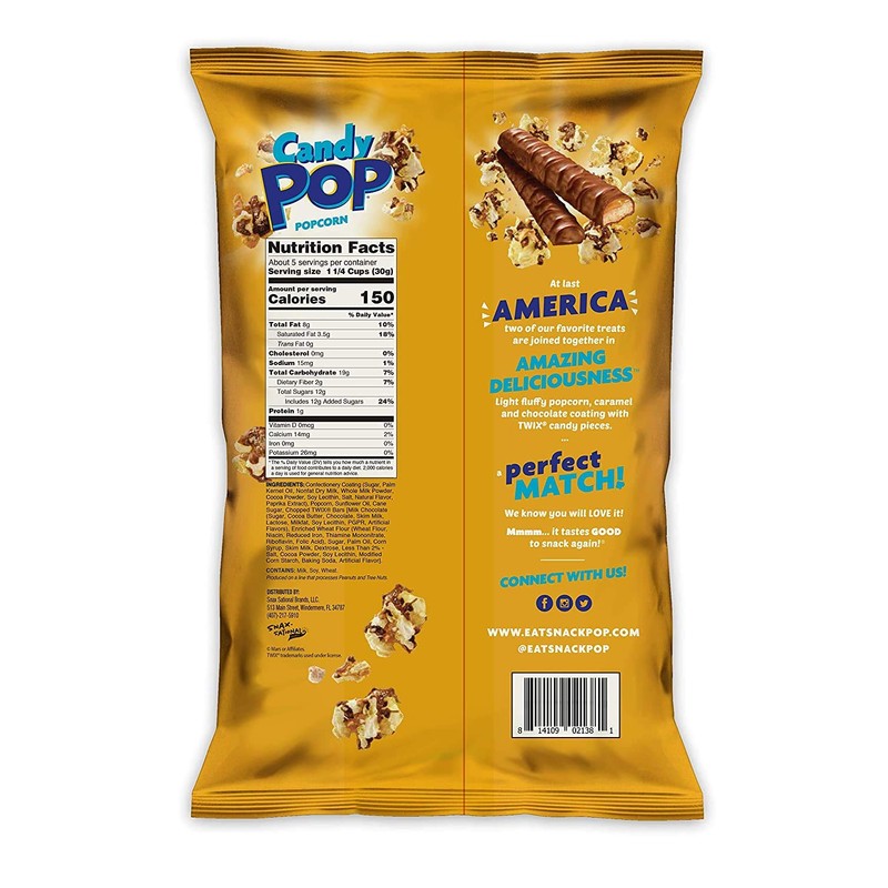 Snack Pop Twix Candy Coated Popcorn,Made with Real Twix Candy,Drizzled