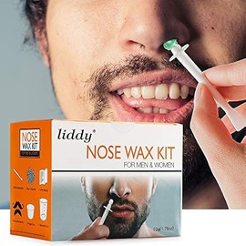 Nose and Ear Hair Removal Kit for Men and Women - 50g Wax, 20 Applicators, 8 Mustache Stickers, 10 Little Cups for Eyebrow Waxing, Safe and Quick