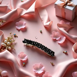 1Pc Black Hair Clips Handmade Rhinestone Barrettes Metal Hair Holders Clips and Barrettes Hair Clips for Women Girls Headwear Styling Hair Accessories