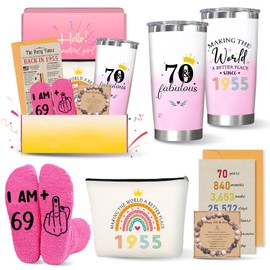 70th 1955 Birthday Gifts for Women, 70 Year Old Birthdays Gift for Woman, Cool Happy Birthday Decorations Presents Basket for Ladies Turning-70, 70th Fabulous Tumblers Bracelet for Her Mom Grandma