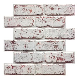Commomy Faux Brick Peel and Stick Tiles - 10 pcs of 11.8" x 11.8" Small Size Thin PVC 3D Brick Wall Panels Whitewash Brick Backsplash for Kitchen, Living Room, Fireplace, Bedroom, Interior Wall Decor