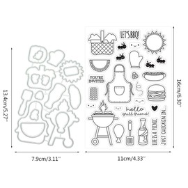Barbecue Clear Stamps and Dies Set for DIY Card Making, Clear Rubber Stamps and Dies for Card Sets for Crafting, DIY Scrapbooking Card Making Tools