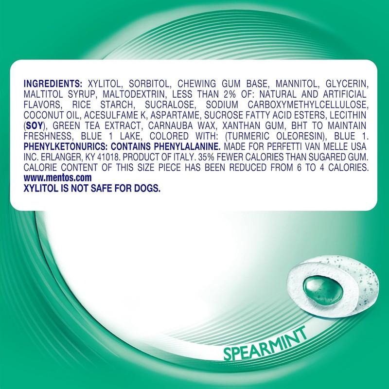 Mentos Pure Fresh Sugar Free Gum, Spearmint, 50 Piece Bottle,