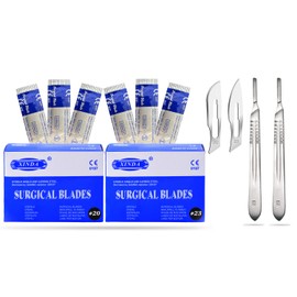 VISION TEK MED 200 Scalpel Blades #20 + #23 for Surgi, Dermaplaning, Veterinary, Taxidermy, Arts & Crafts, More - Includes 2 Handle #4