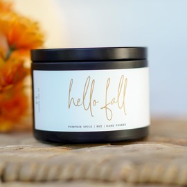 Hello Fall Candles in the Most Amazing Pumpkin Spice Scent | 8 oz Luxury Candles Handpoured in the USA | 100% Soy Wax | 30+ Hour Burn Time | Non-Toxic | Perfect Housewarming Gift & Hostess Gift