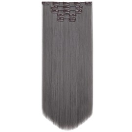 Grey Hair Extensions,HSPJHTM Clip in Hair Extensions for Women 22" Synthetic Hair Extension 5PCS Long Straigh Natural Thick Hair Pieces for Full Head Dark gray