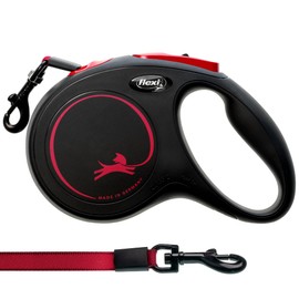 FLEXI New Classic Tape Retractable Dog Leash for Medium Dogs Upto 30-55 lbs. – 16 ft., Black Red |Tangle Free Pet Walking Leash with One-Handed Brake, Pause, Lock |German Quality Product