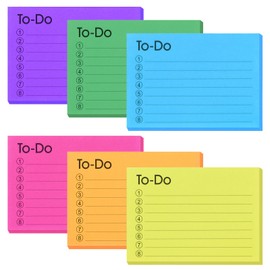 Bewudy 6 Pack to Do List Sticky Notes Pad, 300 Sheets Colors Self Stick Note Planning Lined Daily List Notepad Memo Sticky Notes Home Office School Planner Reminder Supplies 4 x 2.8 in