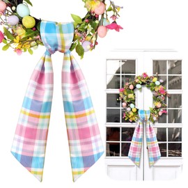 VitalCozy Wreath Sash for Front Door Wreath Satin Sash for Embroidery Monogram Garland Ribbon Accessories Xmas Party Yard Doorway Indoor Outdoor Wall(Easter Plaid)