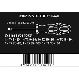 Wera 3167 i/7 VDE Insulated Torx Screwdriver Set Stainless Steel + Rack 7-Piece