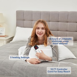 Guohaoi Heated Mattress Pad Twin Warm Electric Mattress Pad with 10 Hour Timer Auto Off and 6 Heating Setting, Single Control Soft Heating Mattress Pad Fit Up to 21'' Deep Pocket (39''*75'' Grey)