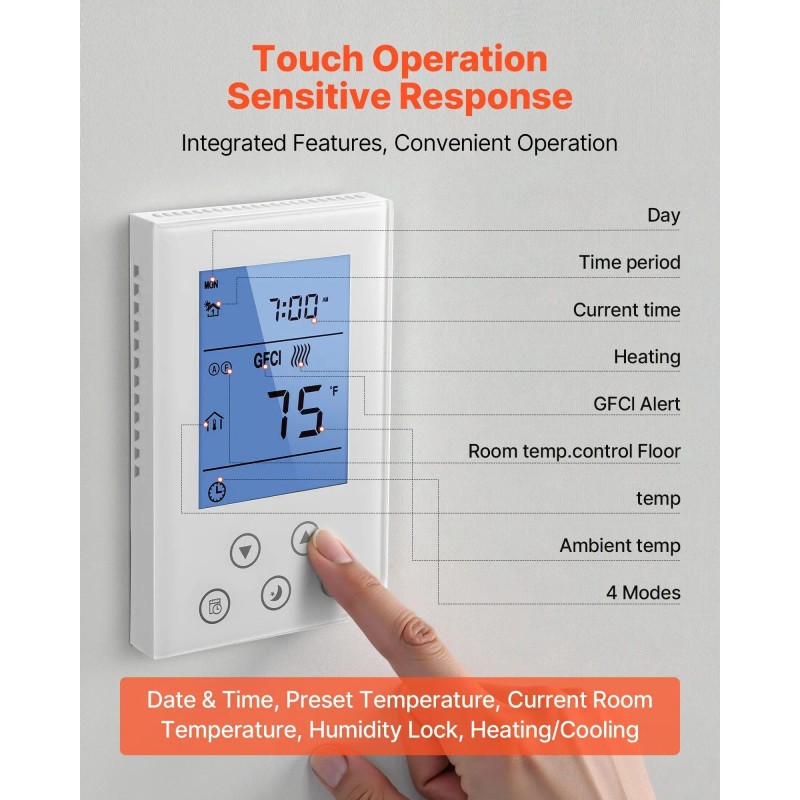 7-Day Programmable Thermostat with Built-in GFCI Sensitivity Home Radiant Underfloor