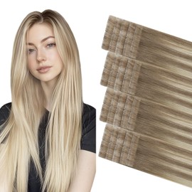COOKAYU Invisible Injected Tape Hair Extension Ash Brown to Platinum Blond 16inch 20pieces 35g Stright Real Human Hair（#8/60-16inch)