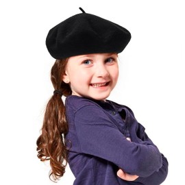 Classic French Painter Beret for Girls Kids - Wool French Style Beanie Hat Solid Color Winter-Warm Cap (for 3 to 6 Years) Black
