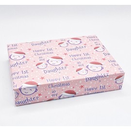 2 Sheets Cute Faces Happy 1st Christmas As My Daughter Wrapping paper First Christmas Pink Family Relation Giftwrap (PA)