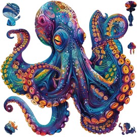 Qiuenisray Wooden Puzzles for Adults, Octopus Ocean Jigsaw Puzzles 200 Pieces, Home Wall Decor, FSC Certified Unique Animal Adult Puzzles, Creative Gift for Family Game 11.2x11.2 in