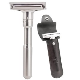 Safety Shaving Razor Kit Adjustable Double Edge for Men, Safety Razor with Genuine Leather Travel Case & 10pcs Dorco Blades, Easily Switch Blades - Great Men's Gift Idea
