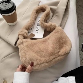 GaoBaoZhu Fuzzy Tote Bag for Women Girls with Zipper Retro Fluffy Shoulder Handbag Plush Fur Bag Ladies Faux Fur for Autumn Winter Shopping Casual Travel