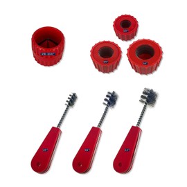 Copper Pipe Cleaner Set [7PC_3-Size] 3 Pipe Cleaning Brushes 3 Fitting Cleaners and 1 Reamer, Clean 1/2, 3/4, 1.0-Inch Pipes & Fittings for Soldering