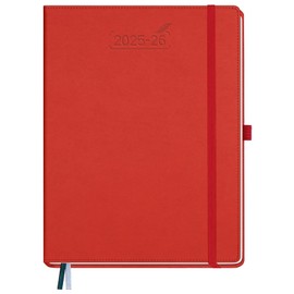 BEZEND Planner 2025-2026 Weekly and Monthly, 8.5" x 11" Academic Calendar (Jul 25-Dec 26) Vertical Daily Agenda with Hourly Timeslot & Monthly Tab, PU Leather Hardcover - Red