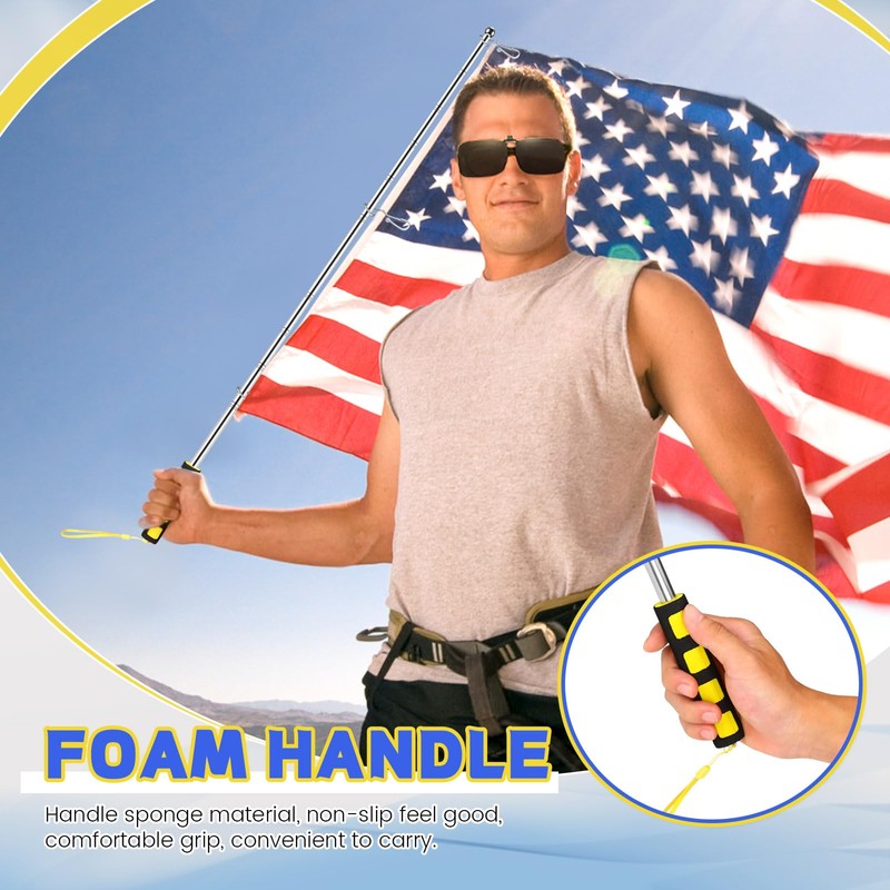 2 Pieces 4ft Telescopic Flagpole with Clips, Portable Telescopic Flagpole