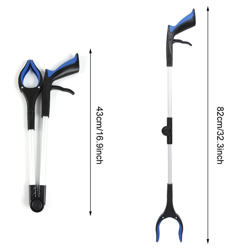 Blue Foldable Long Pick Up Reacher Grabber Helping Hand Tool