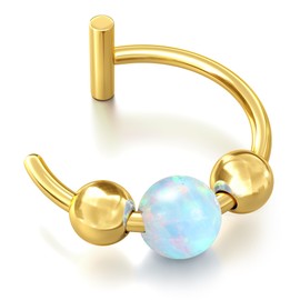 UBGICIG Opal Fake Nose Ring 20G - 14K Gold Nose Ring Faux Nose Rings For Women Fake Nose Piercings Green Opal 8mm