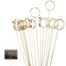 30 Pcs Floral Place Card Holder 13 Inch Floral Card Holder Picks , Metal Wire Photo Memo Holder , Round Flower Favor Card Holder for Wedding Party Birthday Office ​Cake (​Give 30 Cards)