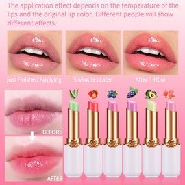 DAGEDA 6 Pcs Jelly Lipstick, Aloe Vera Strawberry Peach Avocado Grape Blueberry Color Changing Lipstick Set, Temperature Change Moisturizer Lip Balm