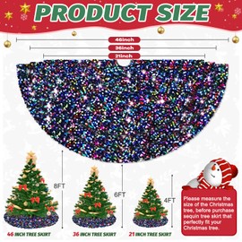 WUPIOS 36 Inch Christmas Tree Skirt Rainbow Mermaid Sequin Tree Skirts Farmhouse Velvet Tree Stand Cover Embroidered Tree Mat Metallic Tree Skirt Collar Outdoor Tree Skirt for Christmas Decorations