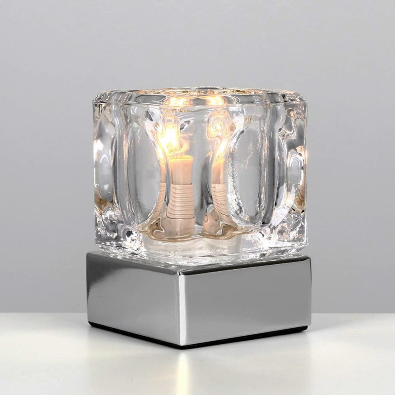 MiniSun Modern Glass Ice Cube Touch Table Lamp with Chrome