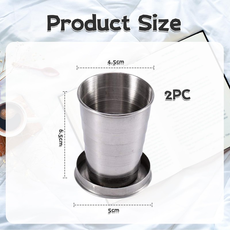 Cosmeria Folding Cups, 2 Pieces Stainless Steel Collapsible Cup with