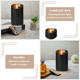 Guluto Rechargeable Flameless Candles with Remote and Timer, Flickering Battery Operated Real Wax Black USB Candles 3D Wick for Home, Wedding, Christmas 3" x 6"