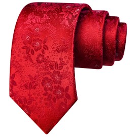 GUSLESON Red Tie for Men Wedding Fashion Solid Floral Necktie for Party Business (1037-07)