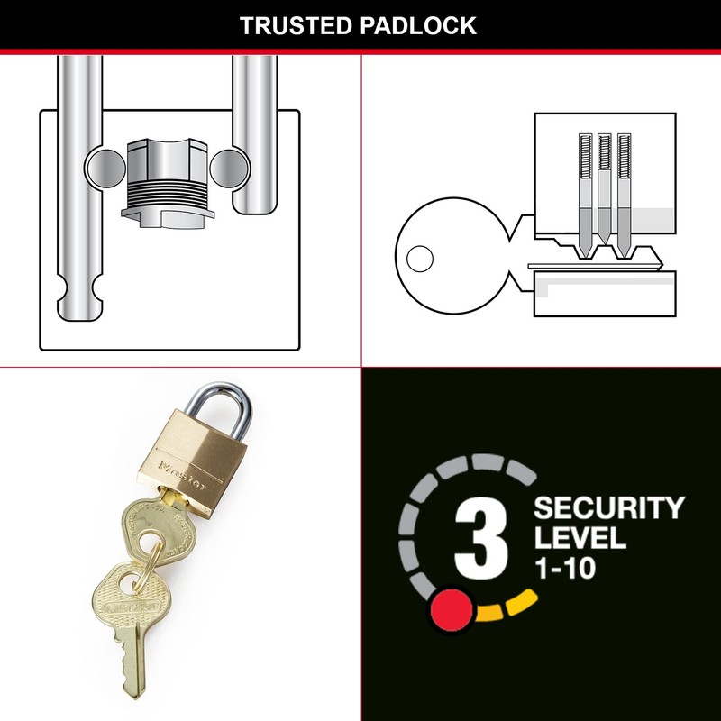 Master Lock 120EURD Small Key Padlock with Brass Body, Gold,