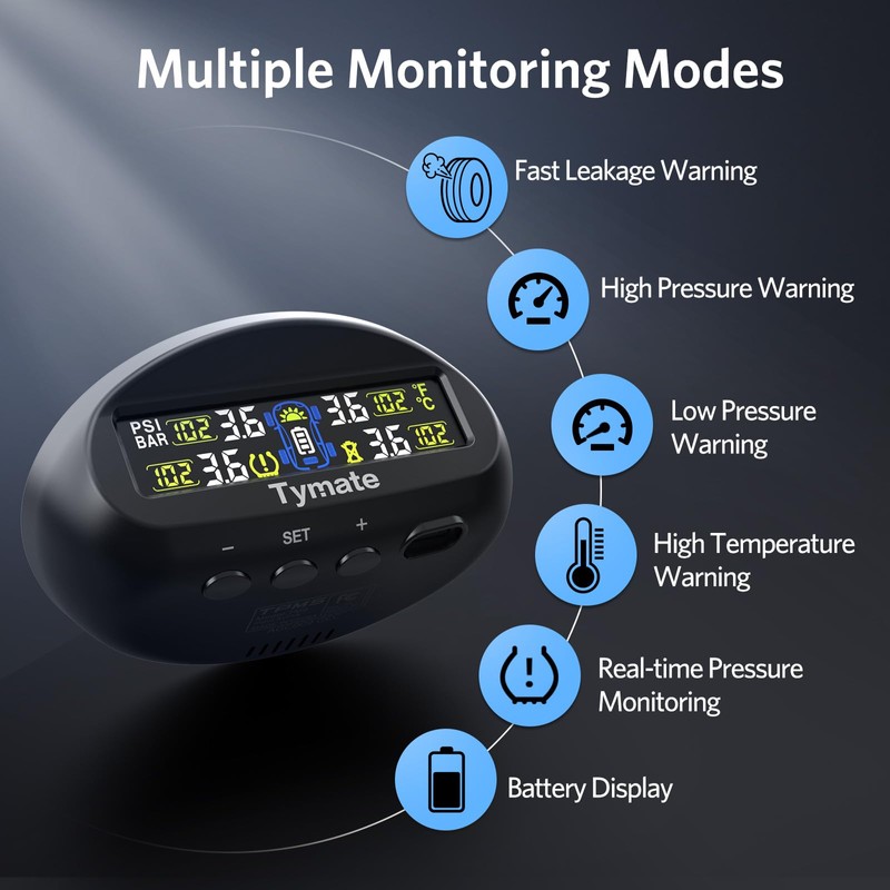 Tymate TM9 Tire Pressure Monitoring System, Compact Wireless Solar TPMS