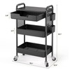 3 Tier Metal Rolling Cart with Drawer, Black Utility Storage