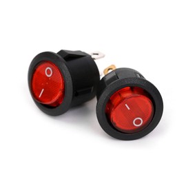 Ruimou 5Pcs AC 6A/250V 10A/125V Mini Round Rocker Switches, SPST 3Pin 2 Position with Red Light Rocker Switch