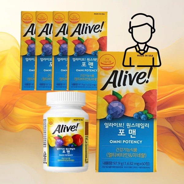 Alive Men&#39;s Multivitamin 1632mg 240+60 Tablets Mineral Multi-Vitamin B Group Nutrient / 얼라이브 남자 종합비타민 1632mg 240+60정 미네랄 멀티 비타민 b군 영양제