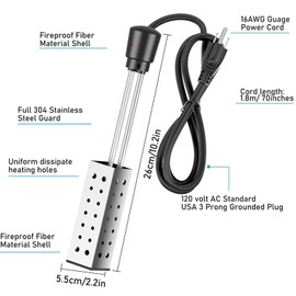 Bucket Heater, Portable Pool Heater, Immersion Water Heater, Submersible Water Heater for Bathtubs, Hot Tub Heater - Heat 5 Gallons of Water to 104°F in 10 Minutes.