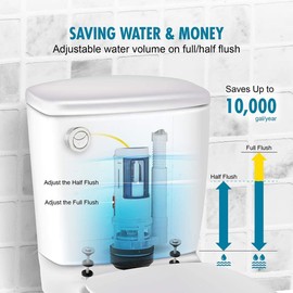 Double Flush Valve with Cable, Universal Cistern Filling Valve, Drain Valve, for Toilet Flush 3/6 Litres, Water Saving to Achieve, Low Noise, Quick, Easy Installation (Split Toilets)
