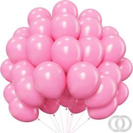 PatiCool Pink Balloons - 12 inch 100pcs Latex - Round Matte Pink Birthday Balloons with 2 Ribbons, Helium Pink Balloons for Birthday Wedding Anniversary Baby Shower Gender Reveal Party Decorations