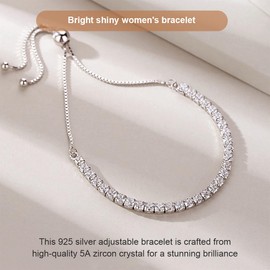 NTRUXZP Women's Silver Bracelet with Shining Zirconia Crystal Tennis Bracelet Silver 925 Gift with Box for Girlfriend Mother Wife, Plastic