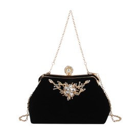 EVEOUT Women Evening Clutches Rhinestone Embellished Wedding Handbag Shoulder Bag Purse for Prom Party, black, Elegant