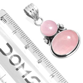 Jeweloporium 925 Silver Pendant for Women Pink Rose Quartz Stone Boho Silver Pendant Necklace Statement Jewelry
