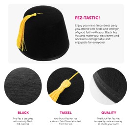 Black Fez Hat - Black Fez Hat With a Gold Tassel on the Top - Perfect for Film, Tv, or Religious Fancy Dress and Other Fancy Dress Events - Pack Of 1
