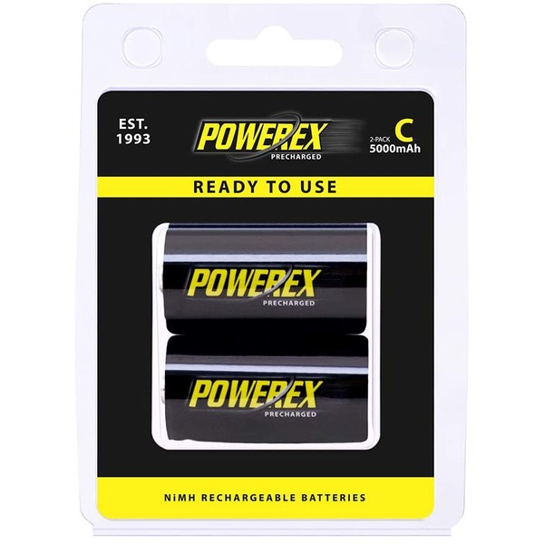 Powerex Low Self-Discharge Precharged C Rechargeable NiMH Batteries - 1.2V, 5000mAh, 2-Pack (MHRCP2)